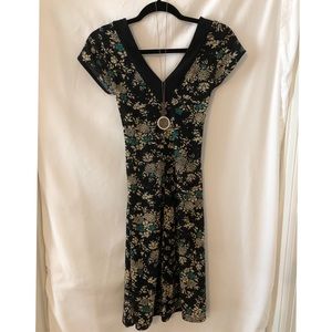 Black floral dress size small, ties in the back